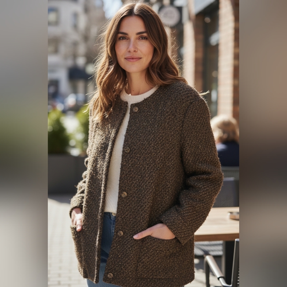 COLDWATER CREEK Women's Brown Tweed Blazer 2X (20W-22W)